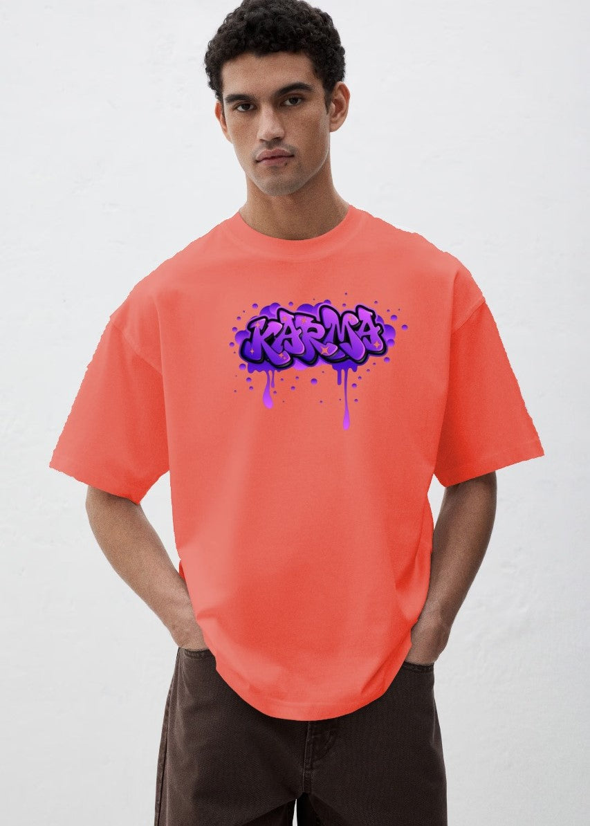 Karma Graffiti Men's Oversized Half Sleeve Orange Tee