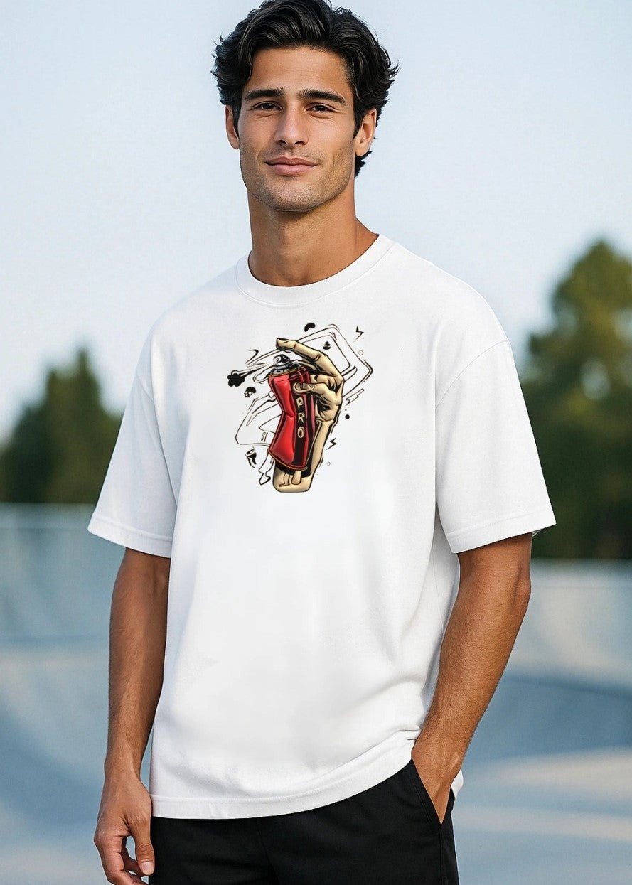 Men's White 'Spray Can Art' Graphic Oversized T-Shirt