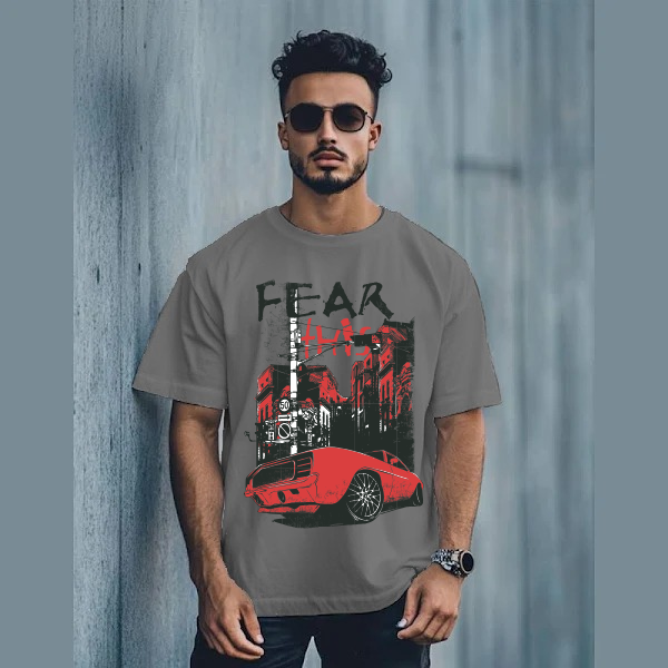 Men’s Oversized Graphic T-Shirt – “Fearless Drive” Car & City Print