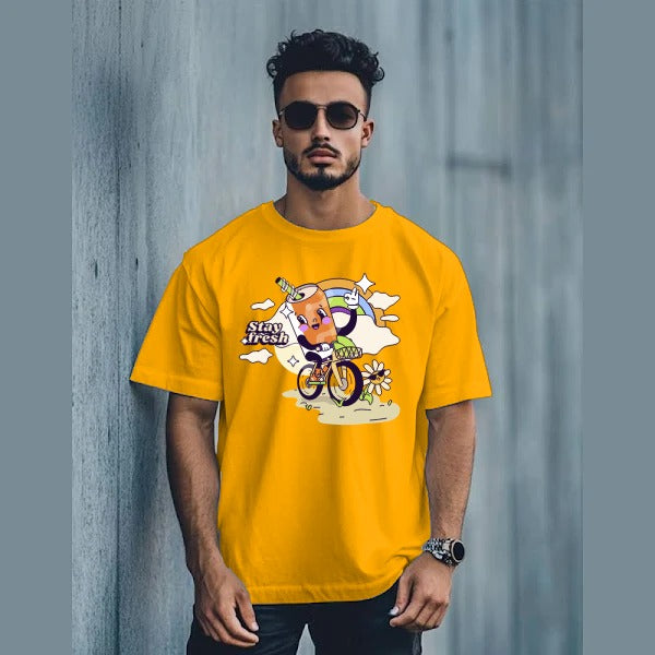 Men’s Oversized Graphic T-Shirt – “Stay Fresh” Cartoon Print
