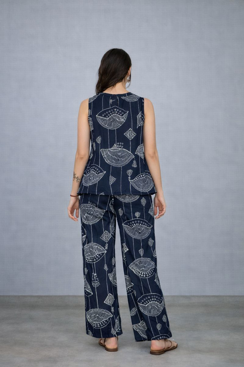Navy Abstract Print Top & Pant Co-ord Set