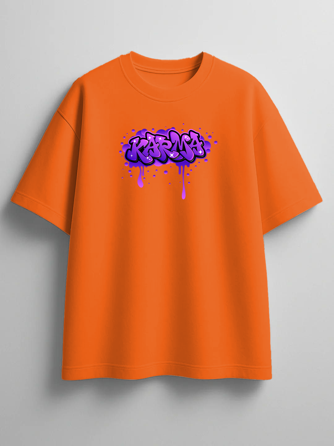 Karma Graffiti Men's Oversized Half Sleeve Orange Tee