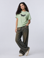 Women’s Sage Green Butterfly Graphic Printed T-Shirt | Casual Cotton Round Neck Oversized Tee