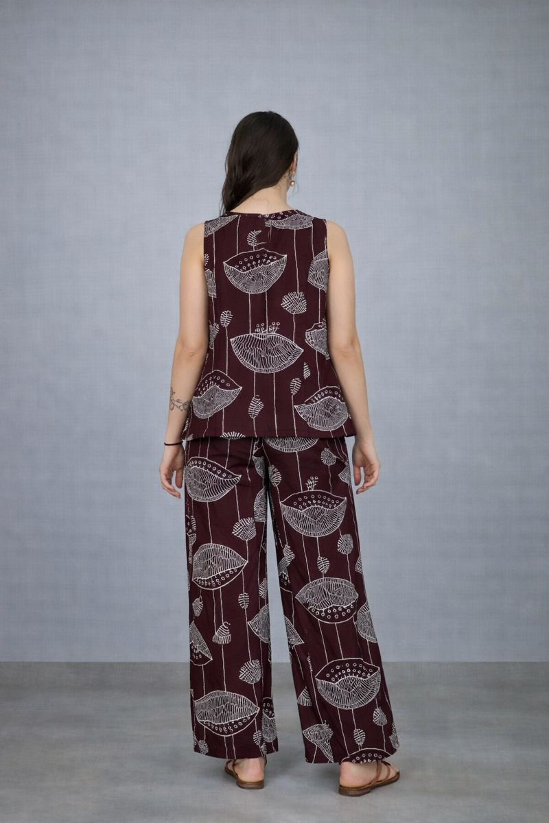Maroon Abstract Print Top & Pant Co-ord Set