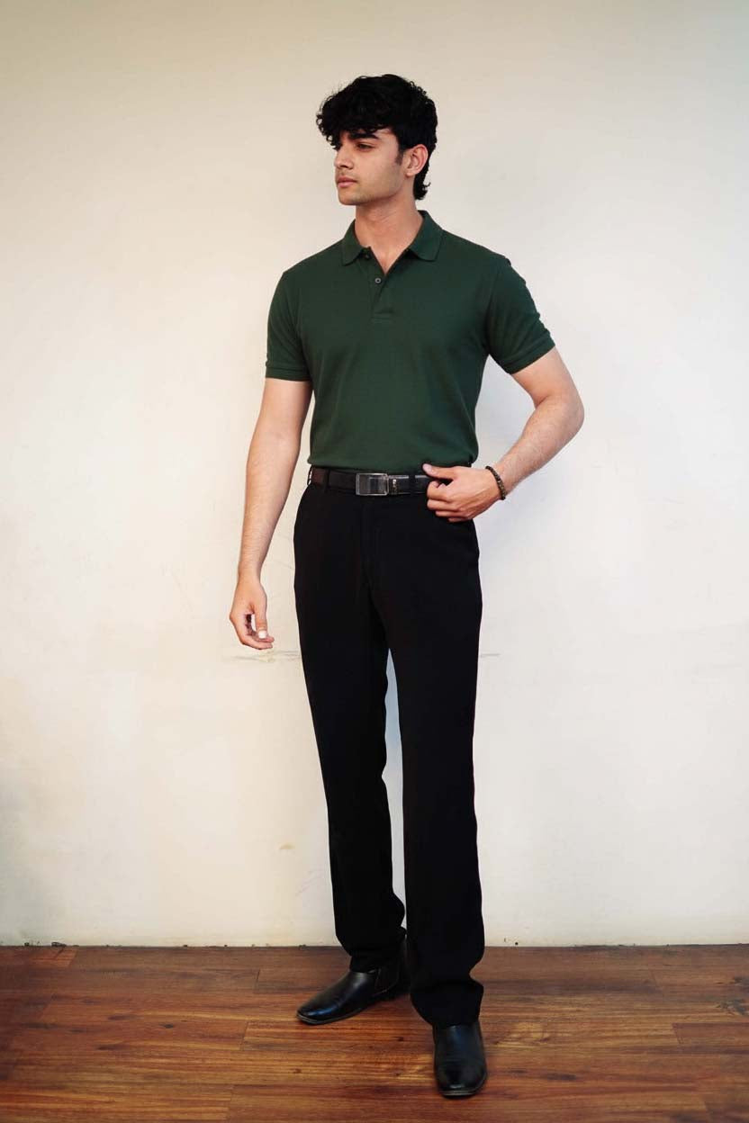 Men's Dark Green Polo T-Shirt - Regular Fit, Half Sleeve