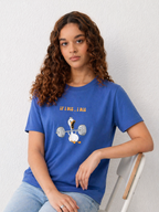 Women’s Royal Blue Graphic Printed Cotton T-Shirt | Casual Round Neck Duck Print Tee
