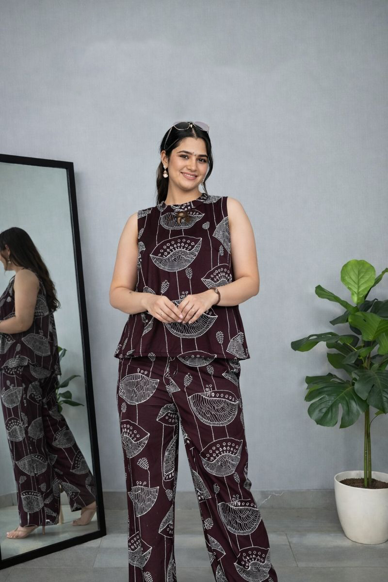 Maroon Abstract Print Top & Pant Co-ord Set
