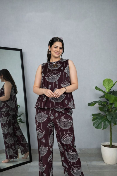 Maroon Abstract Print Top & Pant Co-ord Set