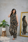 Black Leaf Print Top & Pant Co-ord Set