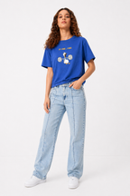Women’s Royal Blue Graphic Printed Cotton T-Shirt | Casual Round Neck Duck Print Tee