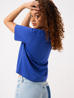 Women’s Royal Blue Graphic Printed Cotton T-Shirt | Casual Round Neck Duck Print Tee