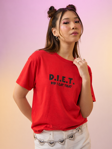 Women’s Red Graphic Printed Crop T-Shirt | Casual Cotton Round Neck Statement Tee