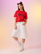 Women’s Orange Graphic Printed Crop T-Shirt | Casual Cotton Round Neck Statement Tee