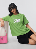 Women’s Lime Green Graphic Printed Cotton T-Shirt | Casual Round Neck Oversized Statement Tee