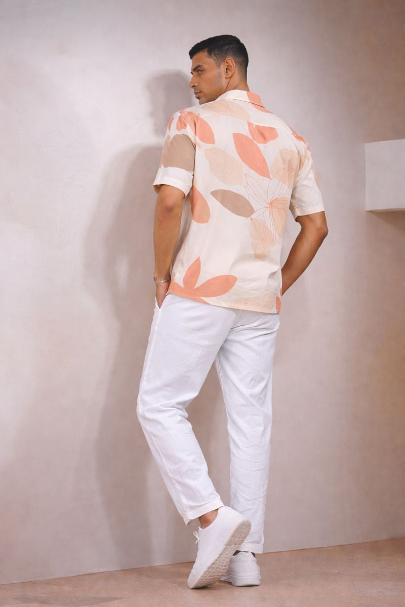 Men’s Cream & Peach Abstract Floral Print Shirt