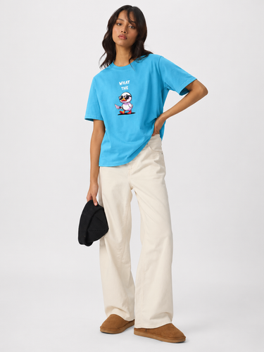 Women’s Sky Blue Oversized Graphic Printed T-Shirt | Casual Cotton Round Neck Tee