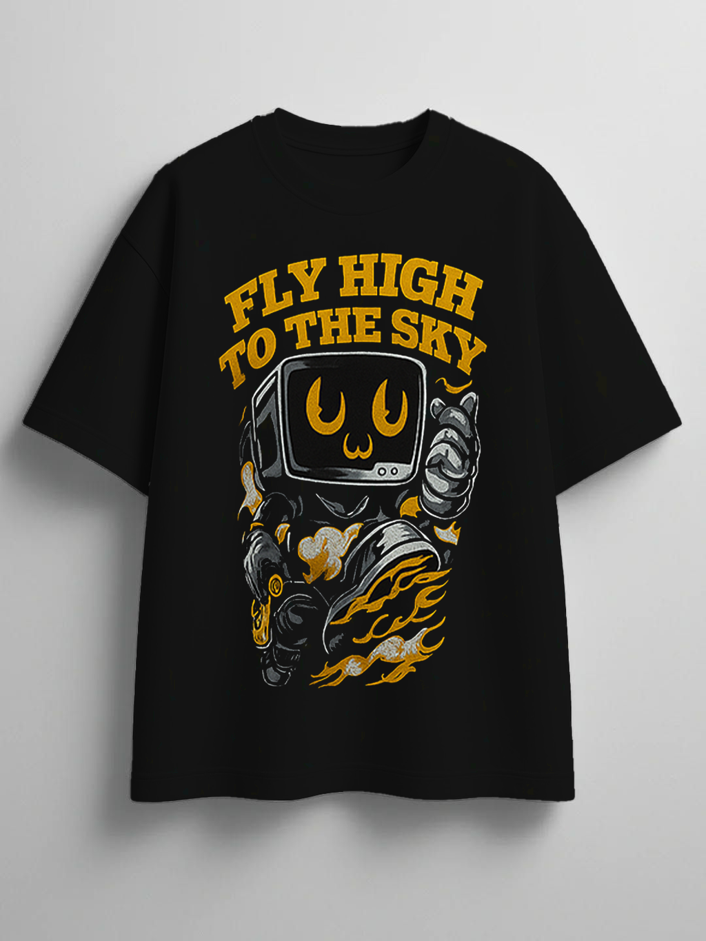 Men's Black 'Fly High to the Sky' Graphic Oversized T-Shirt