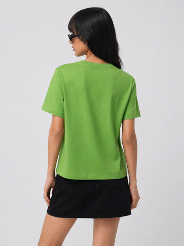 Women’s Lime Green Graphic Printed Cotton T-Shirt | Casual Round Neck Oversized Statement Tee