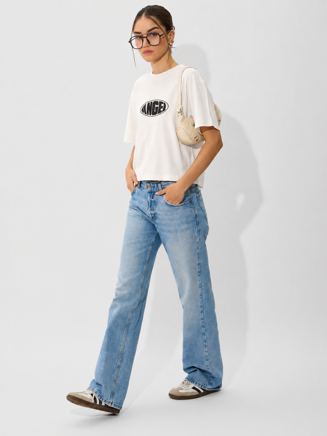 Women’s White Angel Graphic Printed Crop T-Shirt | Casual Cotton Round Neck Statement Tee