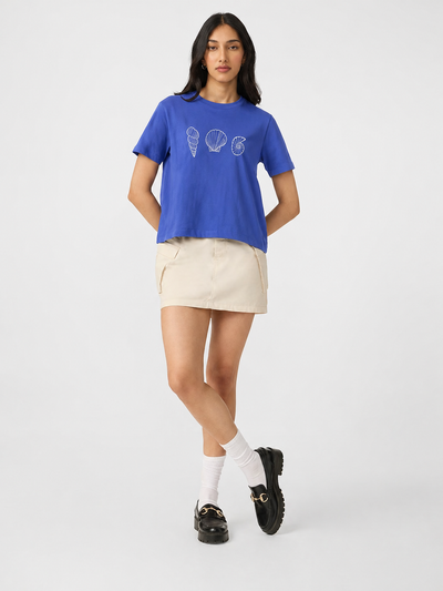 Women’s Royal Blue Seashell Graphic Printed Cotton T-Shirt | Casual Round Neck Minimalist Tee