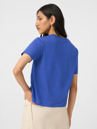 Women’s Royal Blue Seashell Graphic Printed Cotton T-Shirt | Casual Round Neck Minimalist Tee