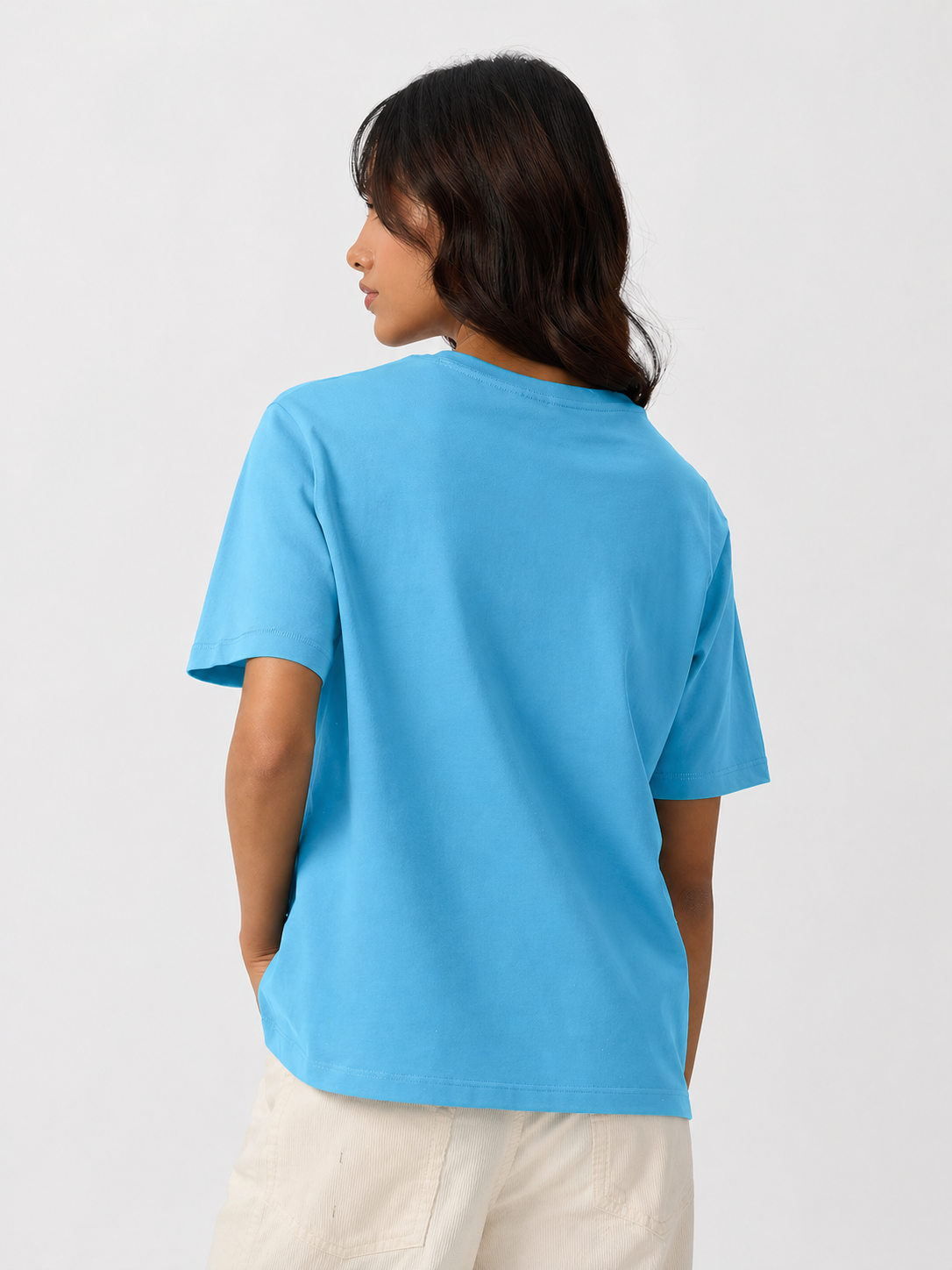 Women’s Sky Blue Oversized Graphic Printed T-Shirt | Casual Cotton Round Neck Tee
