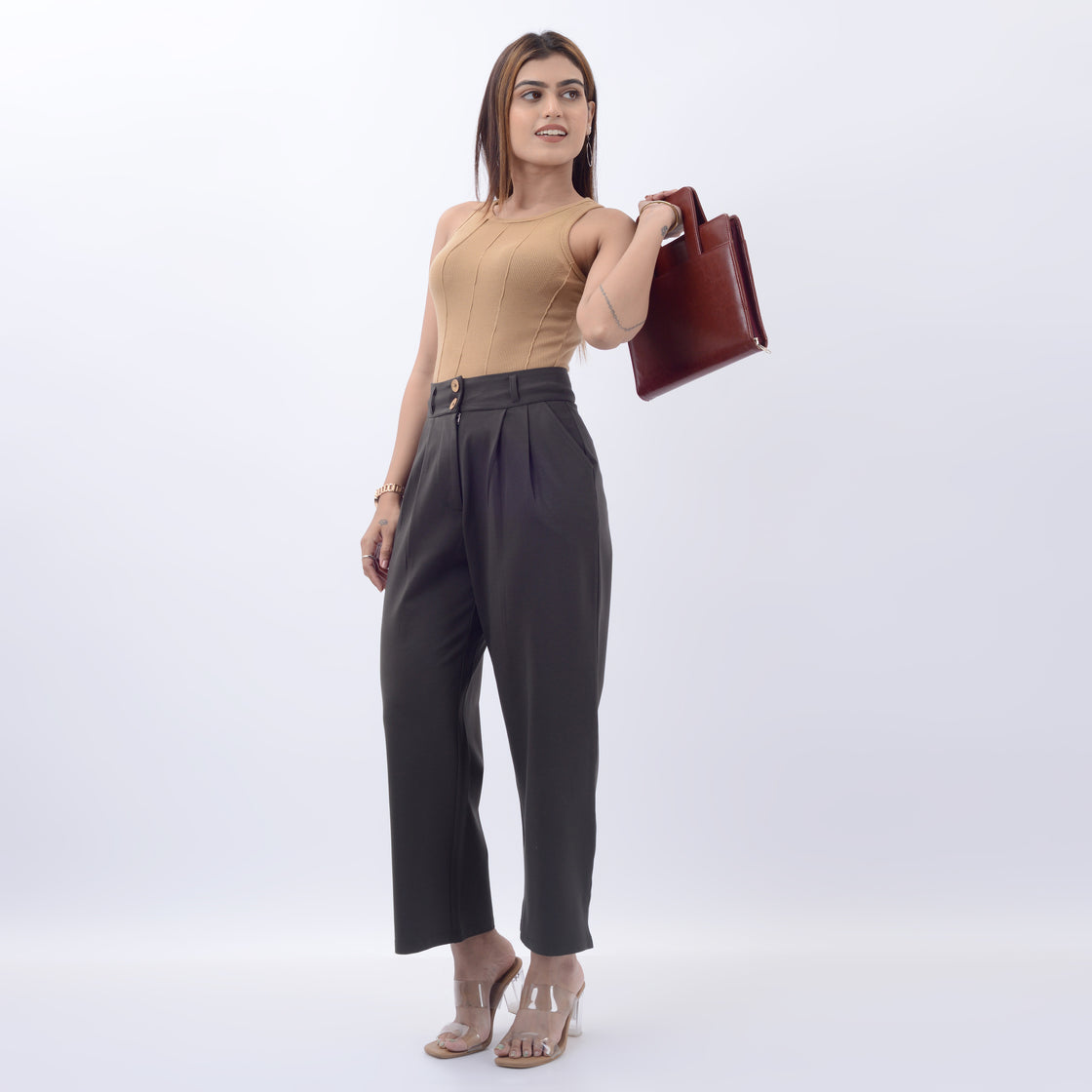 BROAD LEG PANTS WITH SPANDEX WFB1008
