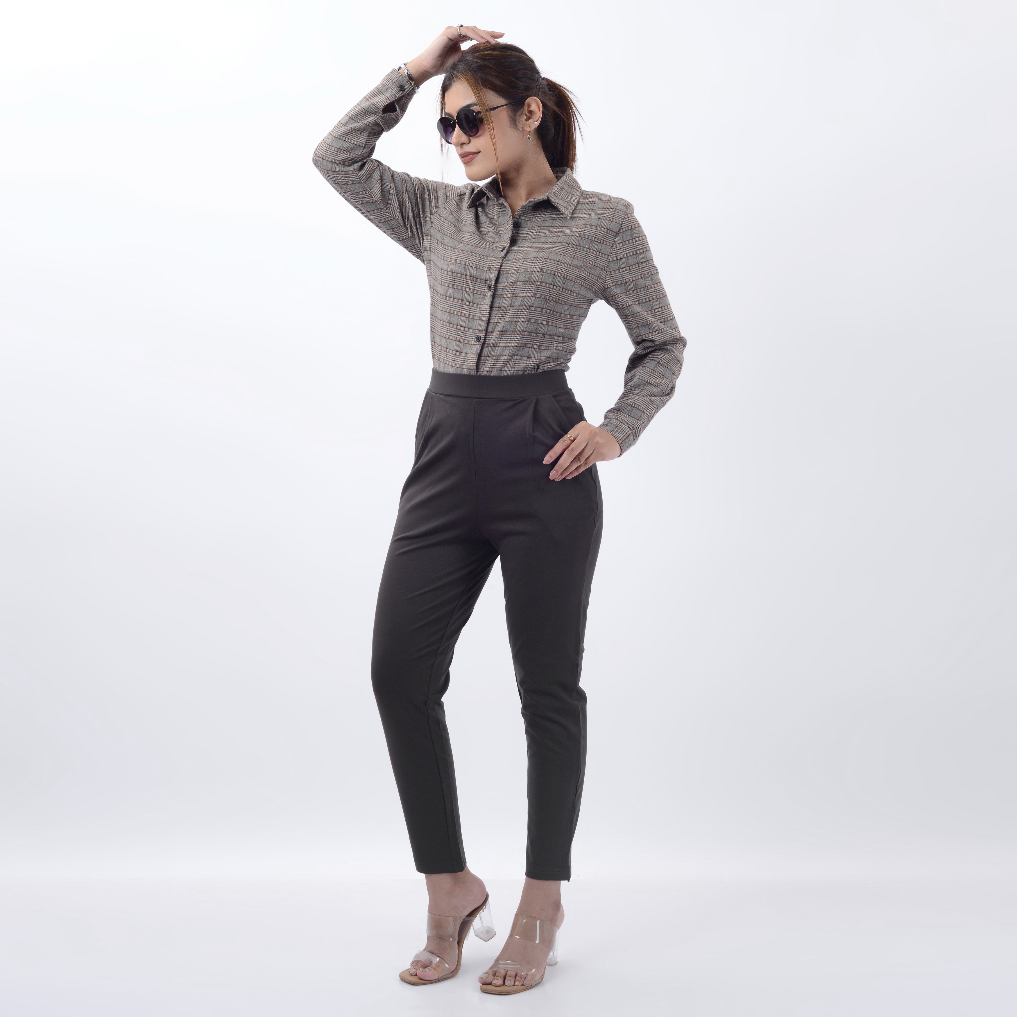 STRAIGHT FIT PLEATED TROUSERS WITH SPANDEX WFB1003