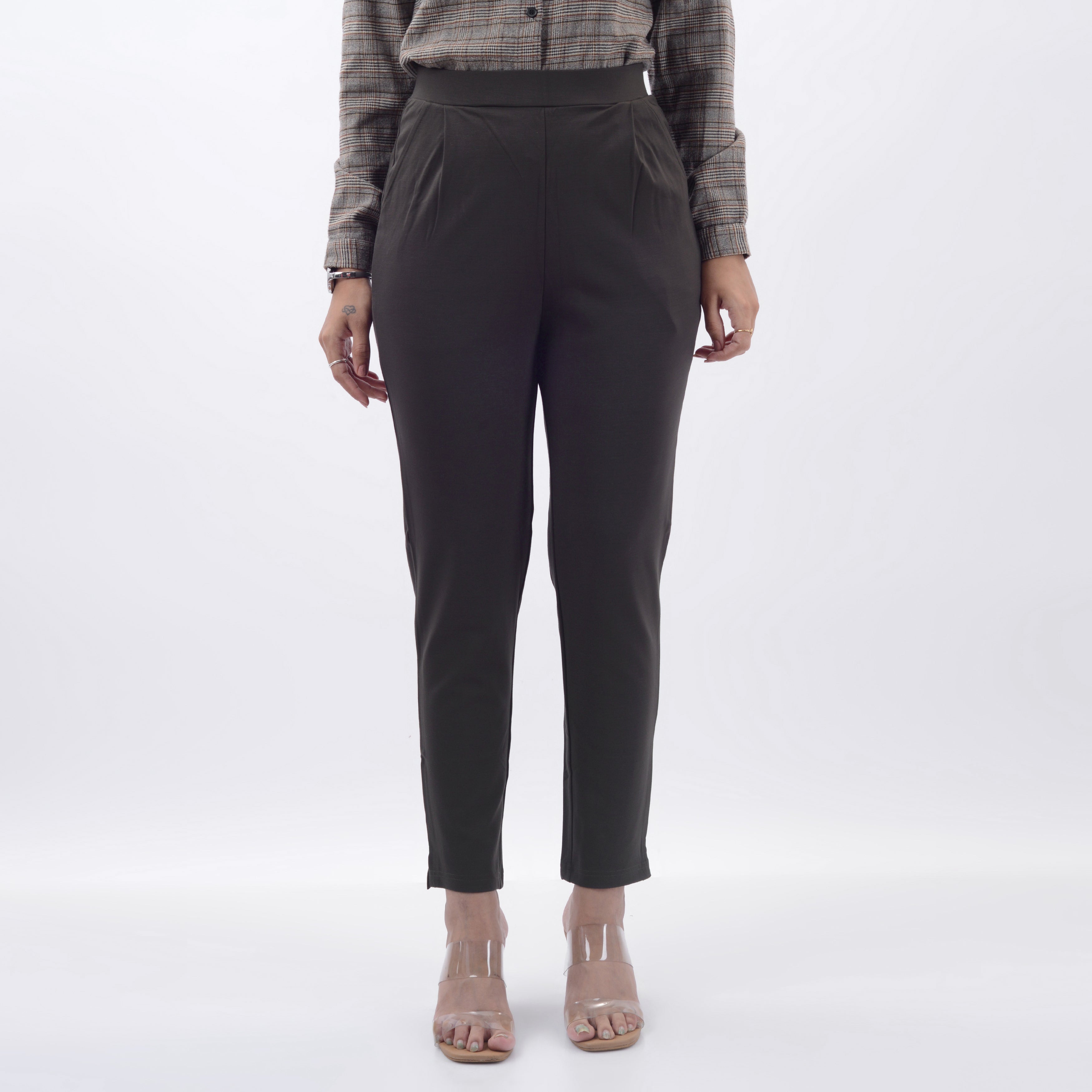 STRAIGHT FIT PLEATED TROUSERS WITH SPANDEX WFB1003