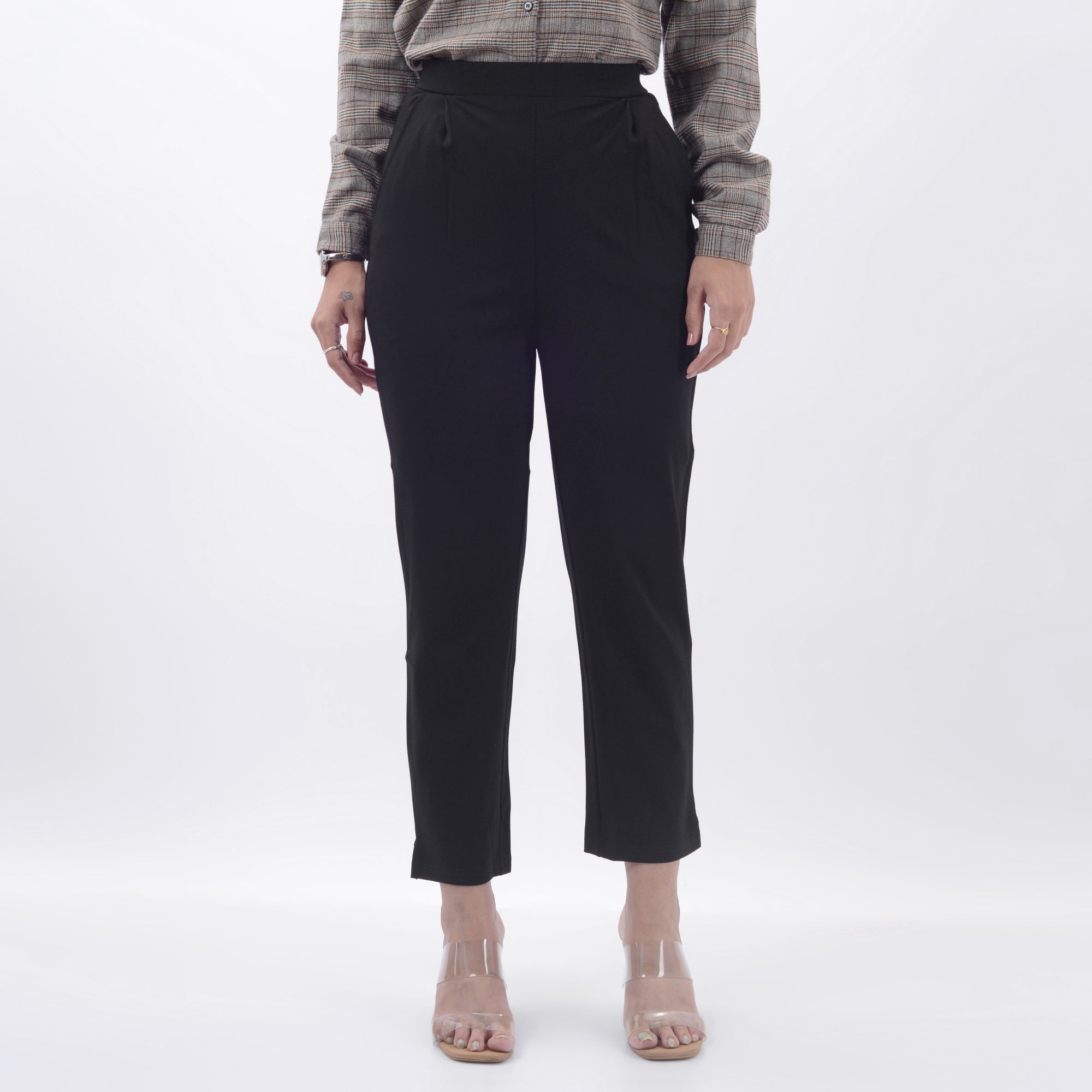 STRAIGHT FIT PLEATED TROUSERS WITH SPANDEX WFB1003