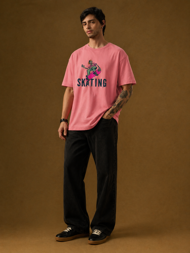 Men's Pink 'Skating Skeleton' Graphic T-Shirt