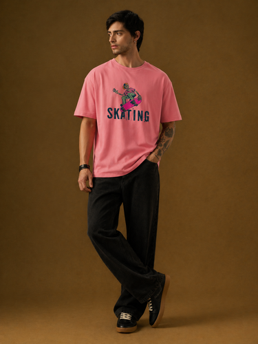 Men's Pink 'Skating Skeleton' Graphic T-Shirt