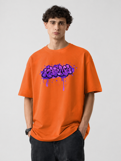 Karma Graffiti Men's Oversized Half Sleeve Orange Tee
