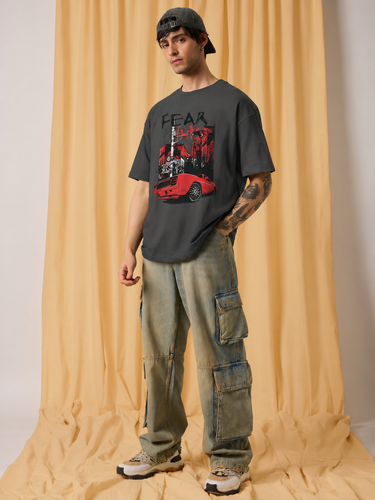 Men’s Oversized Graphic T-Shirt – “Fearless Drive” Car & City Print
