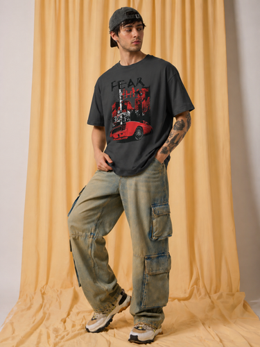 Men’s Oversized Graphic T-Shirt – “Fearless Drive” Car & City Print