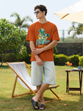 Men's Brown 'A Surprise For You' Skull Graphic Oversized T-Shirt