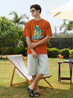 Men's Brown 'A Surprise For You' Skull Graphic Oversized T-Shirt