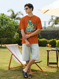 Men's Brown 'A Surprise For You' Skull Graphic Oversized T-Shirt