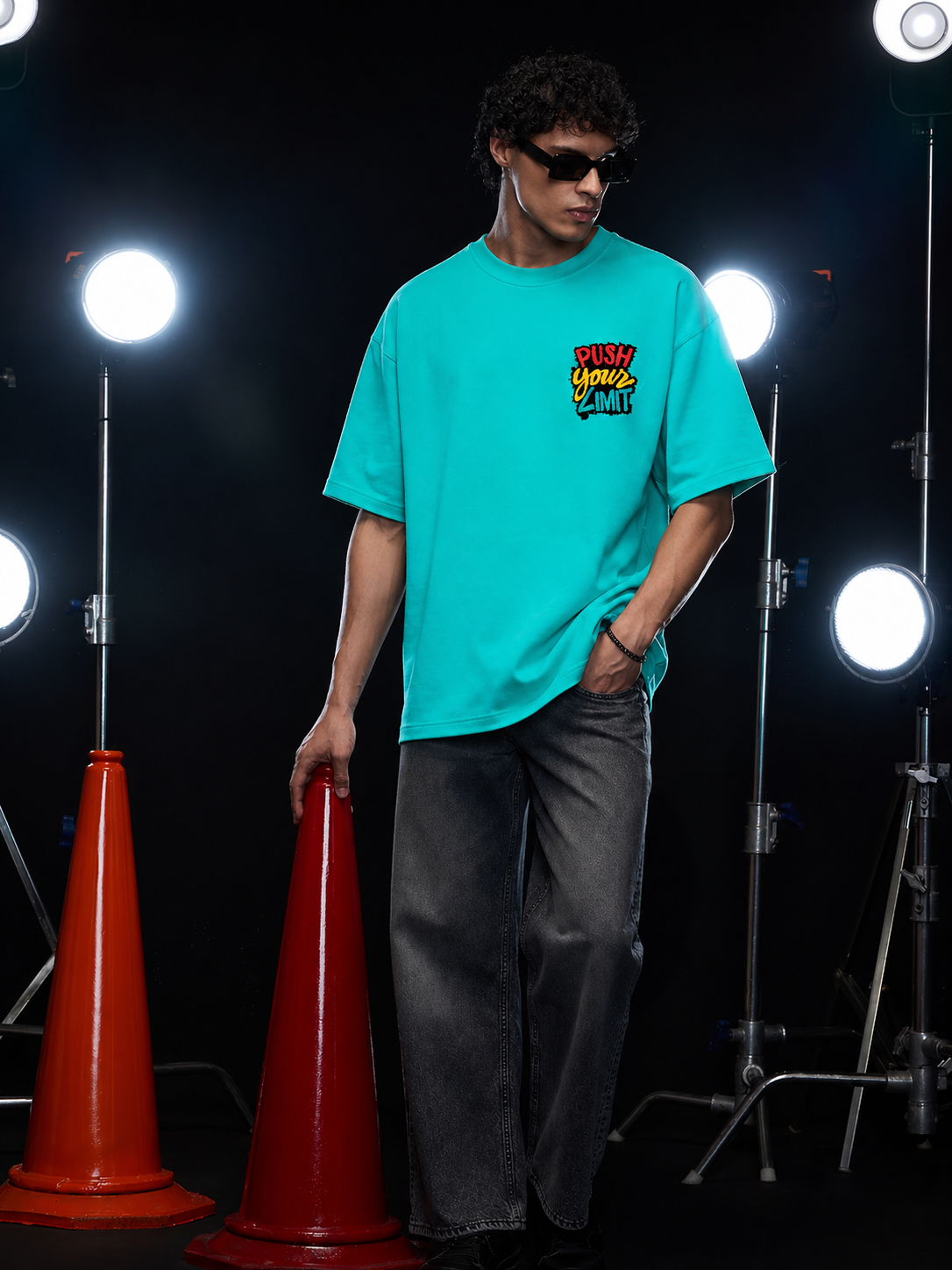 Push Your Limit Men's Oversized Tee – Aqua Mint