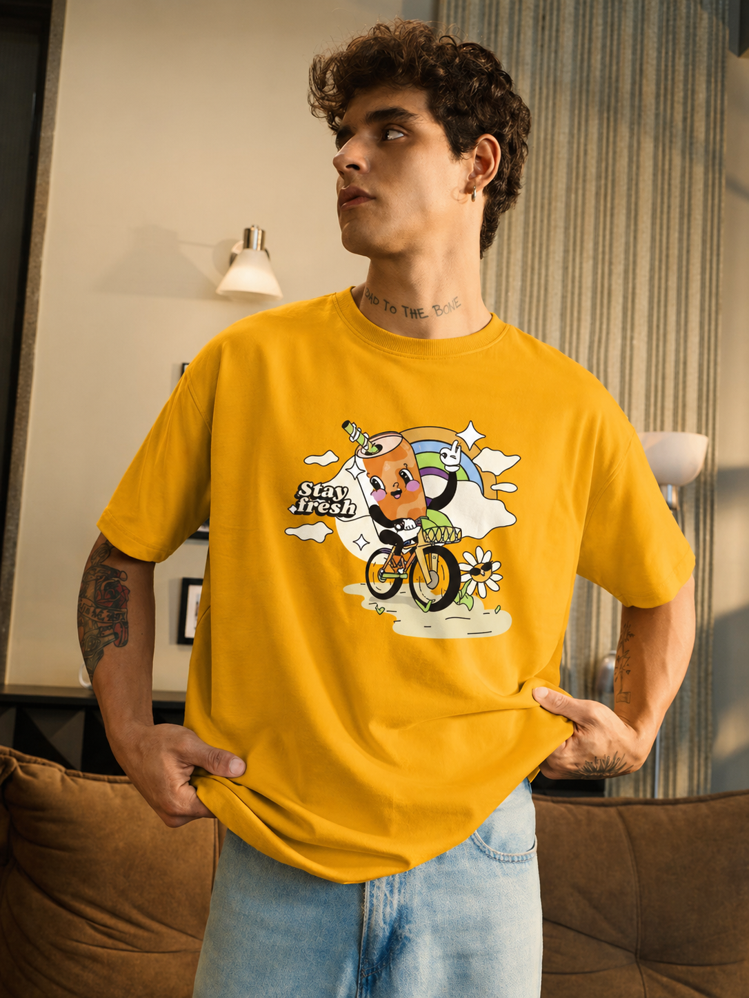 Men’s Oversized Graphic T-Shirt – “Stay Fresh” Cartoon Print