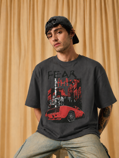 Men’s Oversized Graphic T-Shirt – “Fearless Drive” Car & City Print