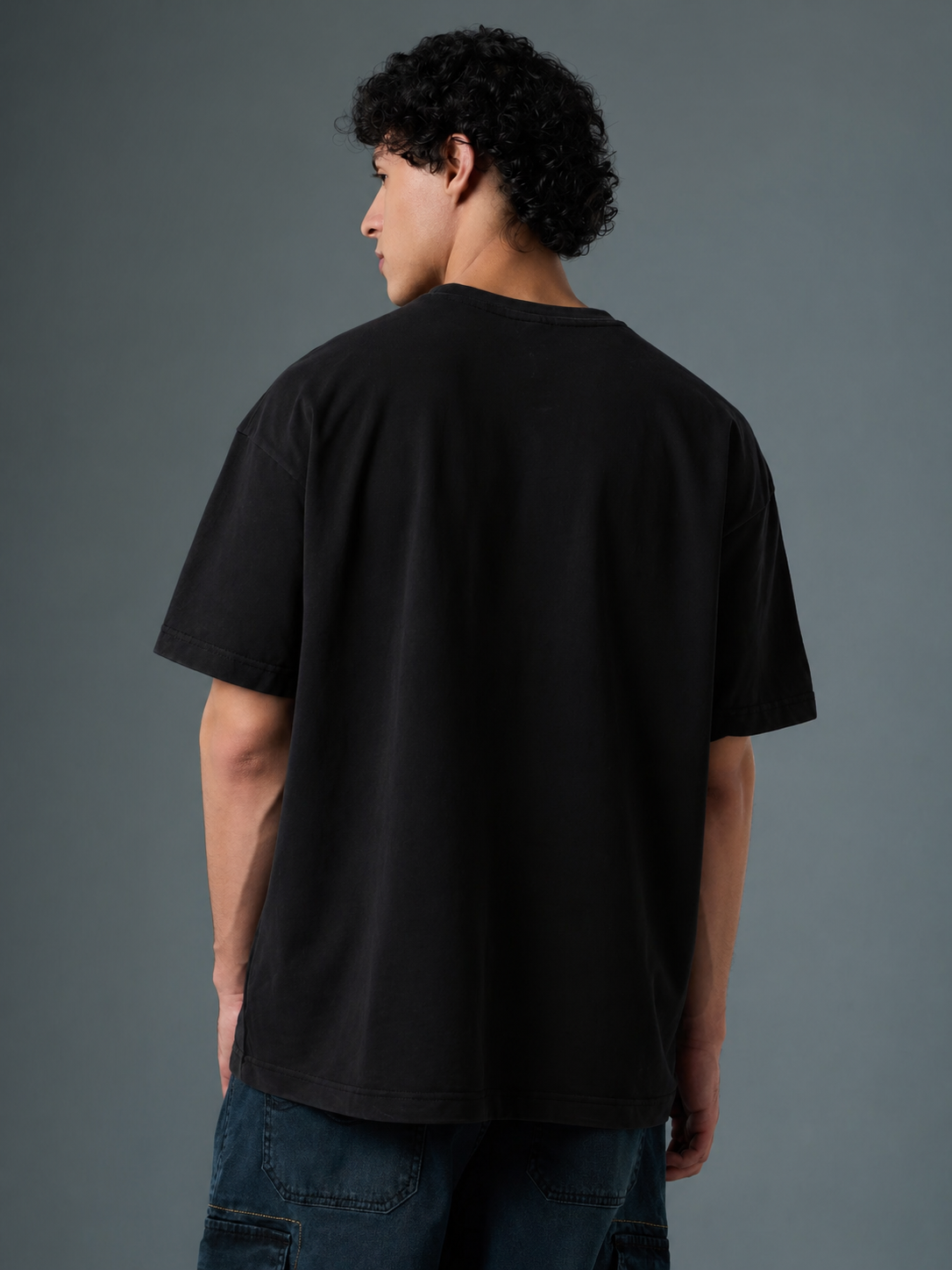 Men's Black 'Fly High to the Sky' Graphic Oversized T-Shirt