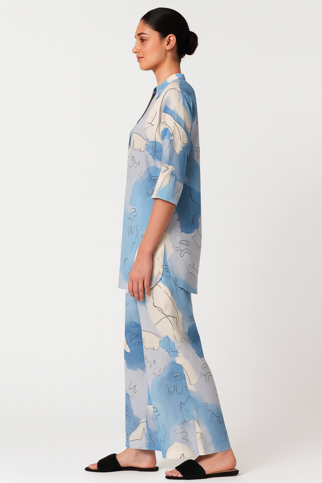 Women's Blue Abstract Print Kurti and Plaazo Co-Ord Set