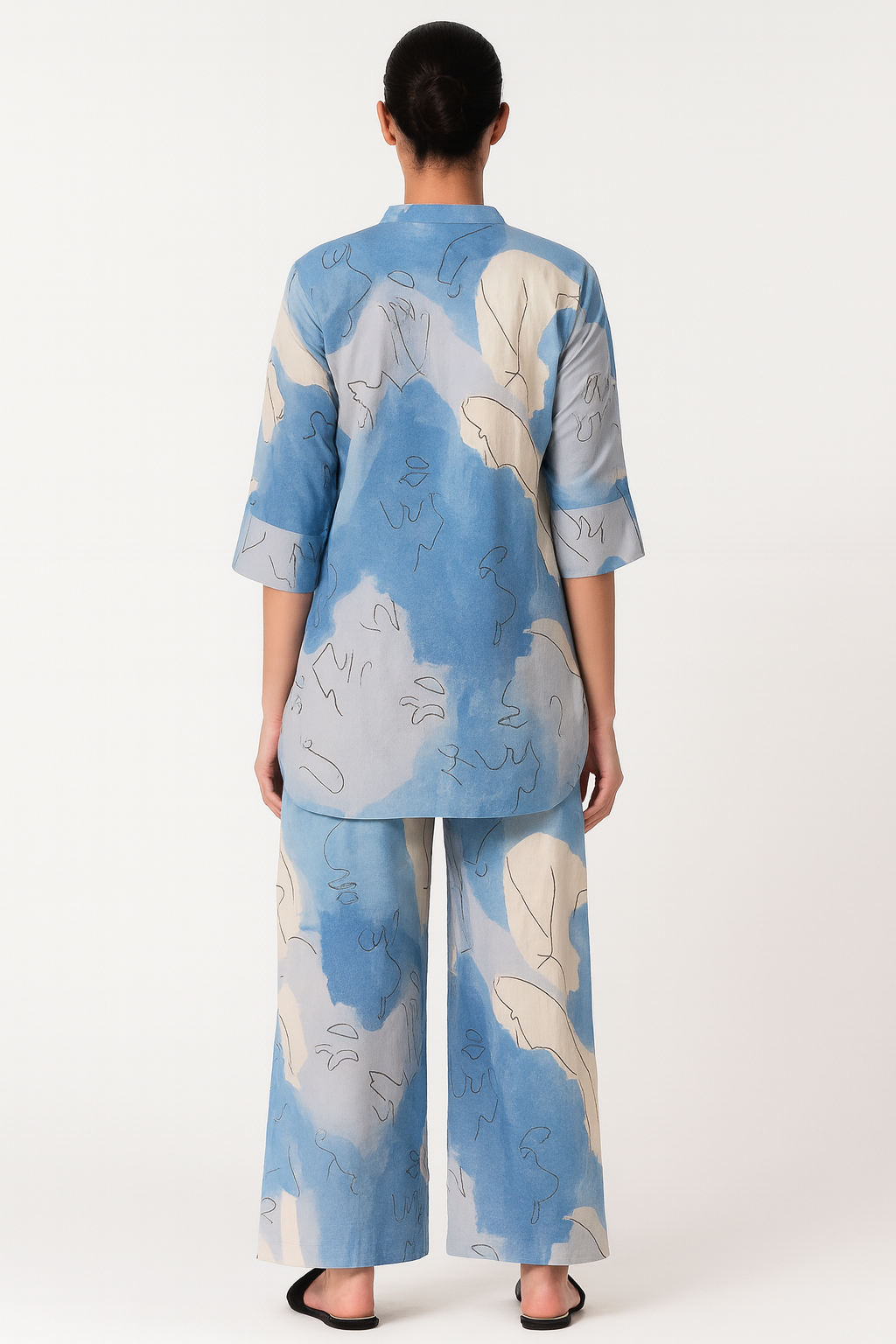 Women's Blue Abstract Print Kurti and Plaazo Co-Ord Set