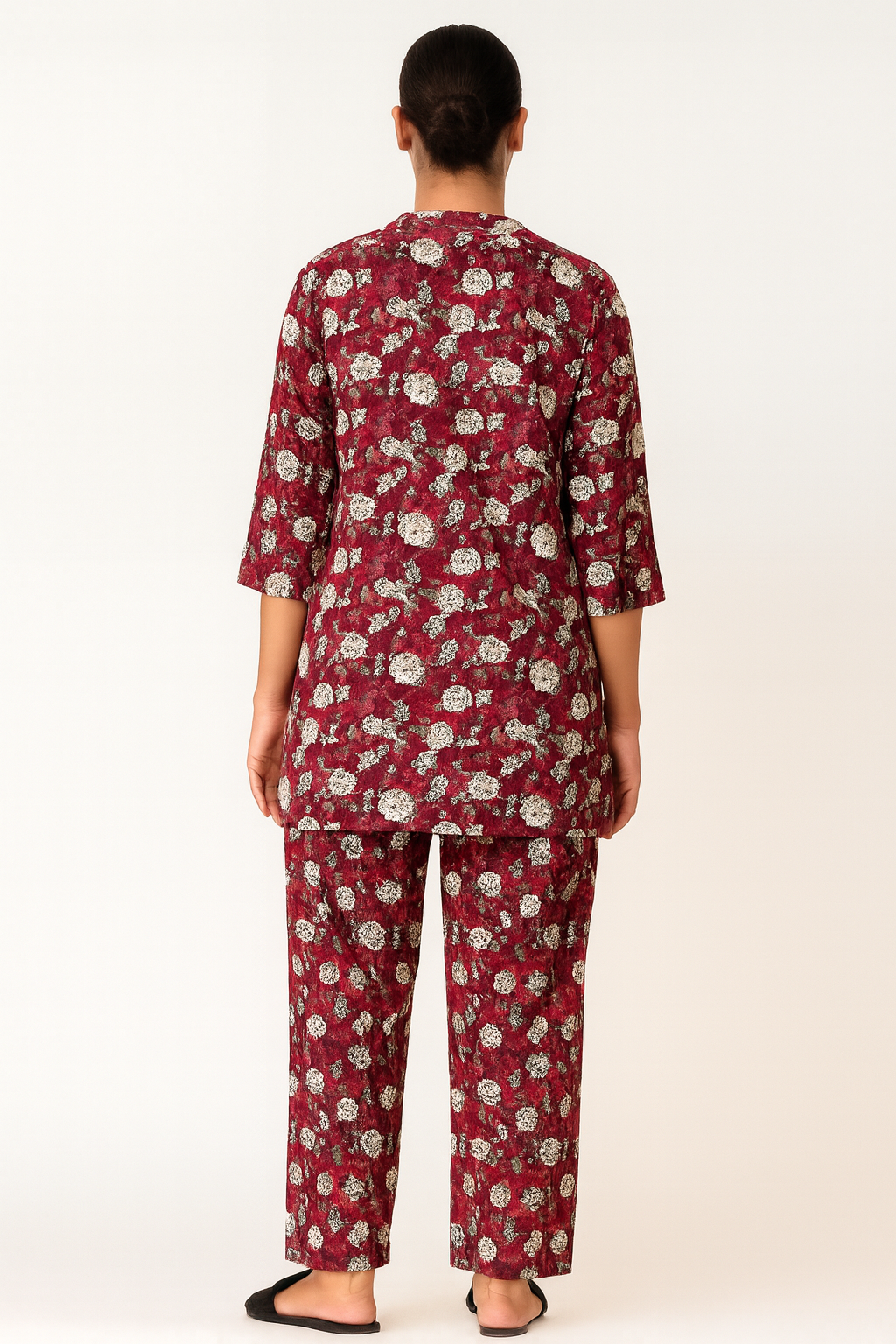 Women's Maroon Floral Print Kurti with Straight pajama Co-Ord Set