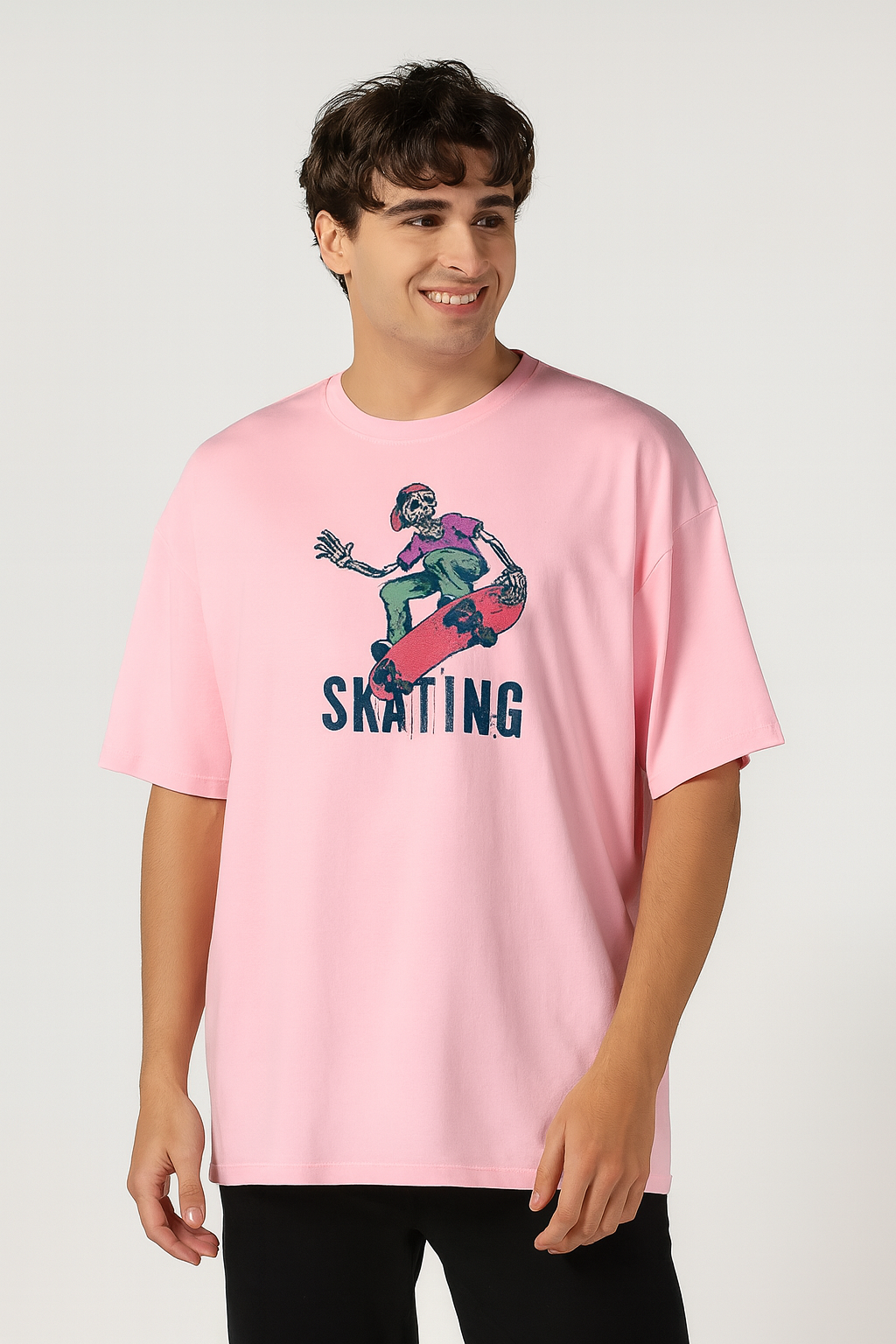 Men's Pink 'Skating Skeleton' Graphic T-Shirt