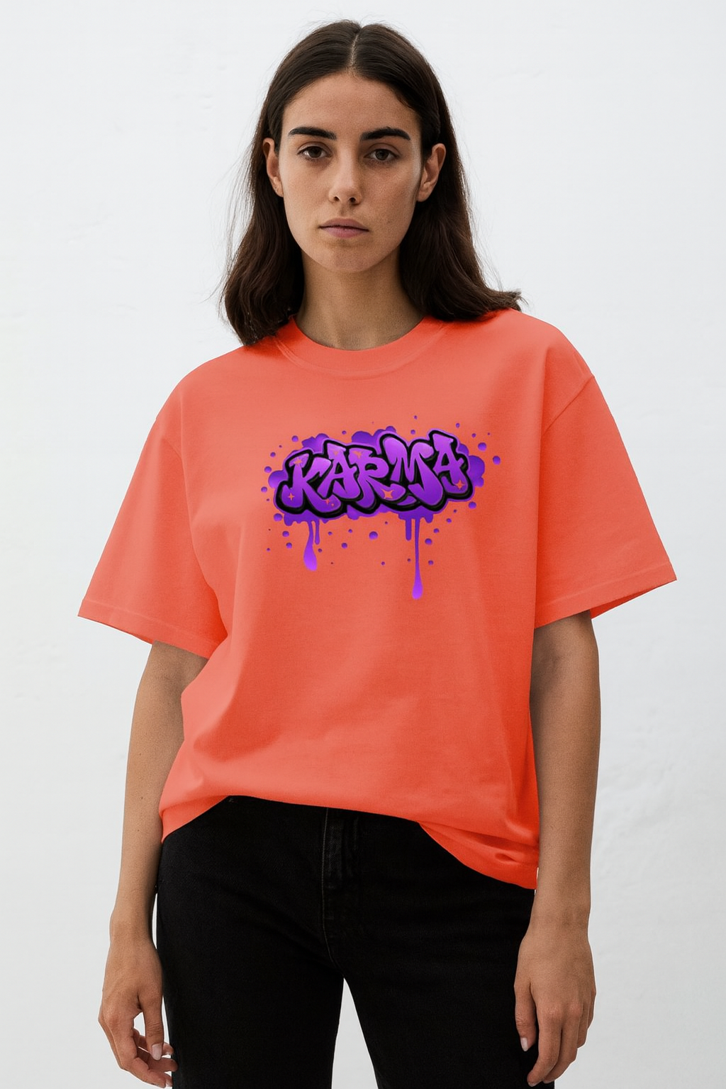 Karma Graffiti Men's Oversized Half Sleeve Orange Tee