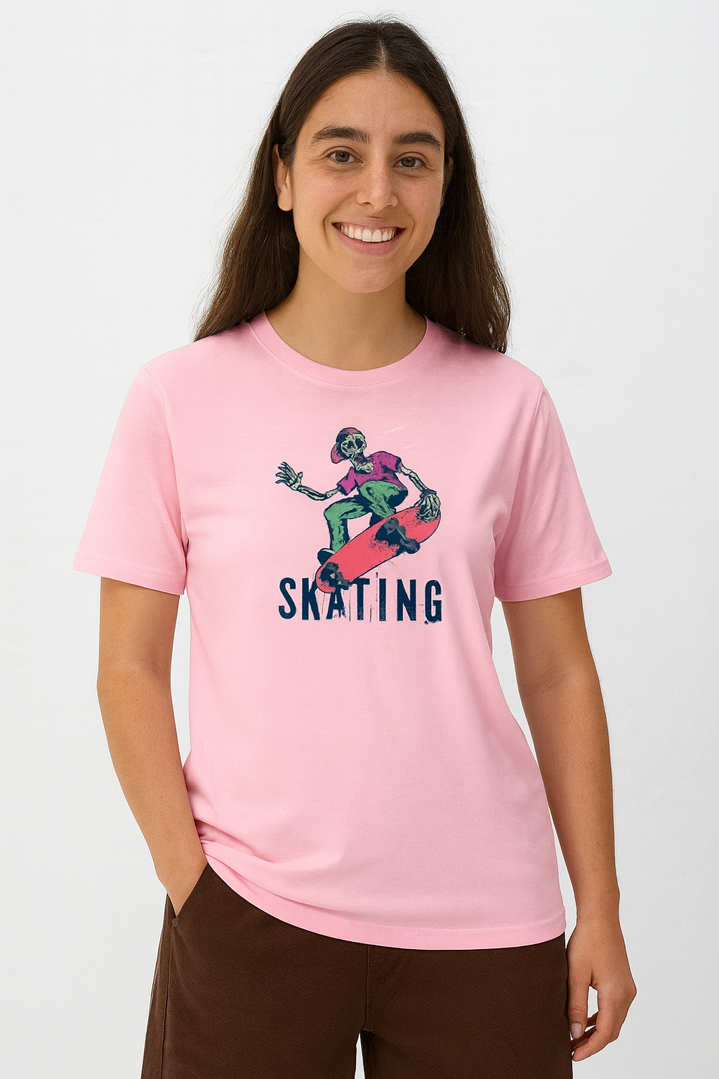 Men's Pink 'Skating Skeleton' Graphic T-Shirt