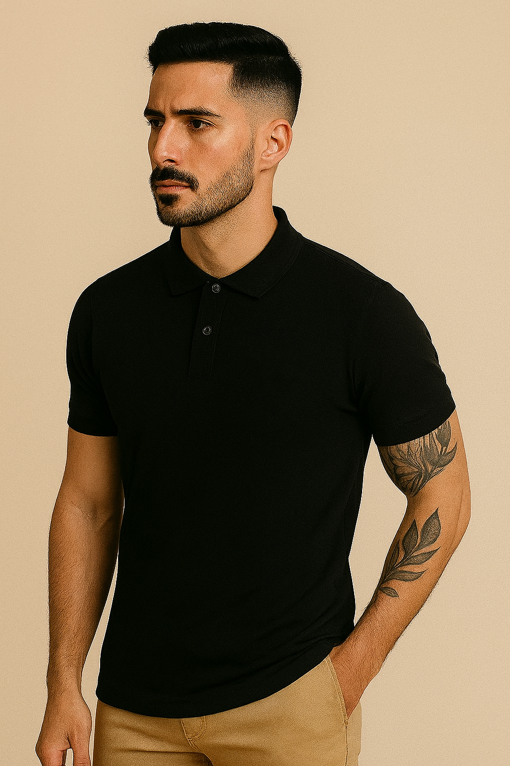 Men's Black Polo T-Shirt Fit | Sleeve