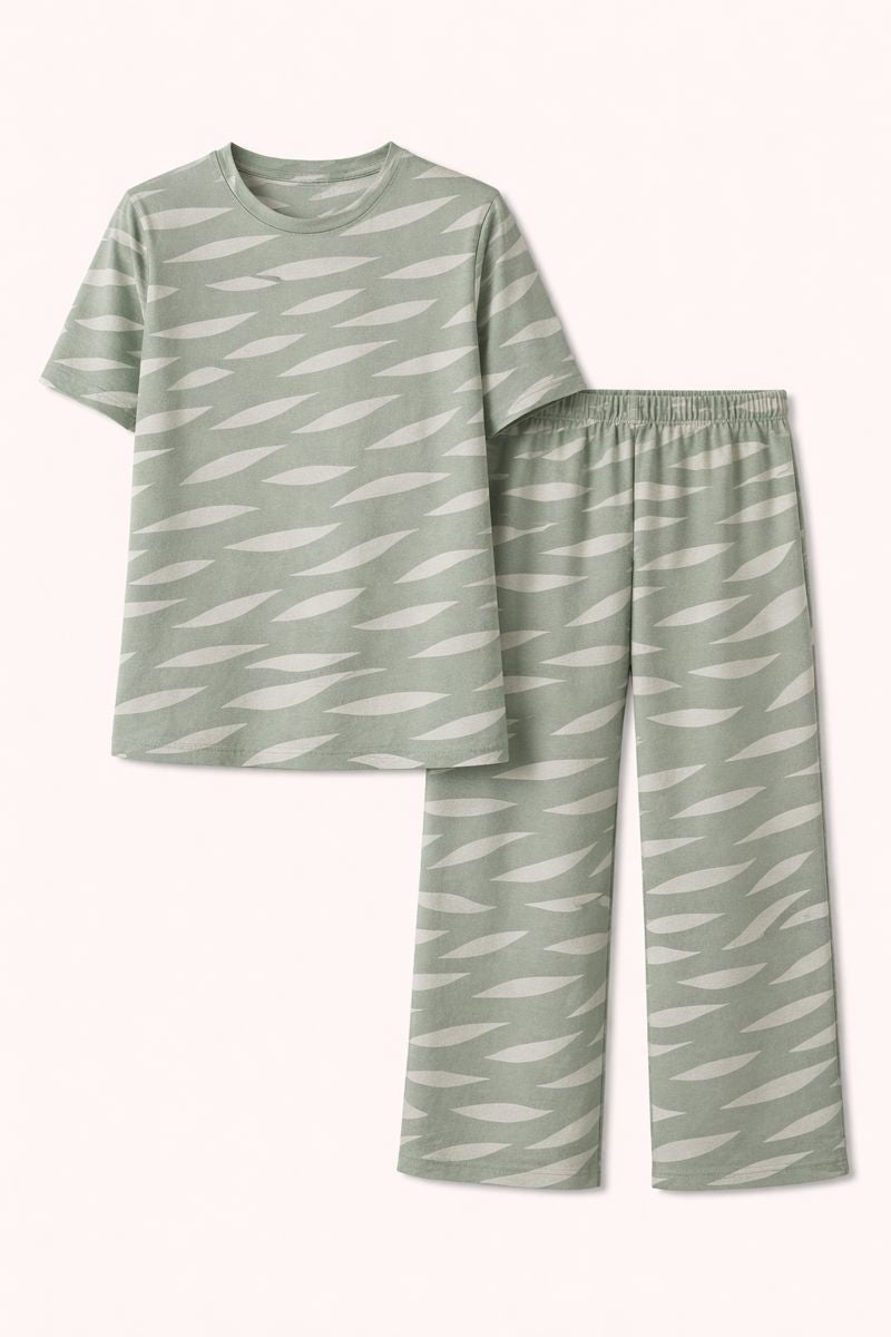 Light Green Wave Print Co-ords Set